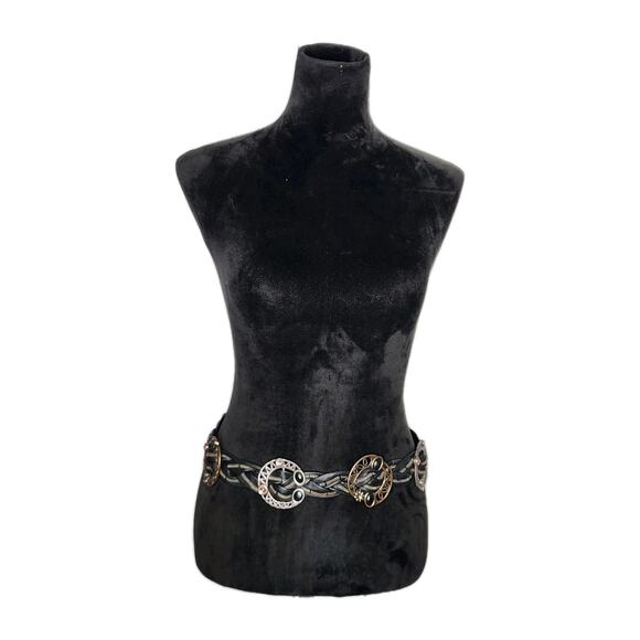 Chico's Belt Silver & Brass Tone Braided Ornate Adjustable Chain Belt OS - Picture 2 of 6